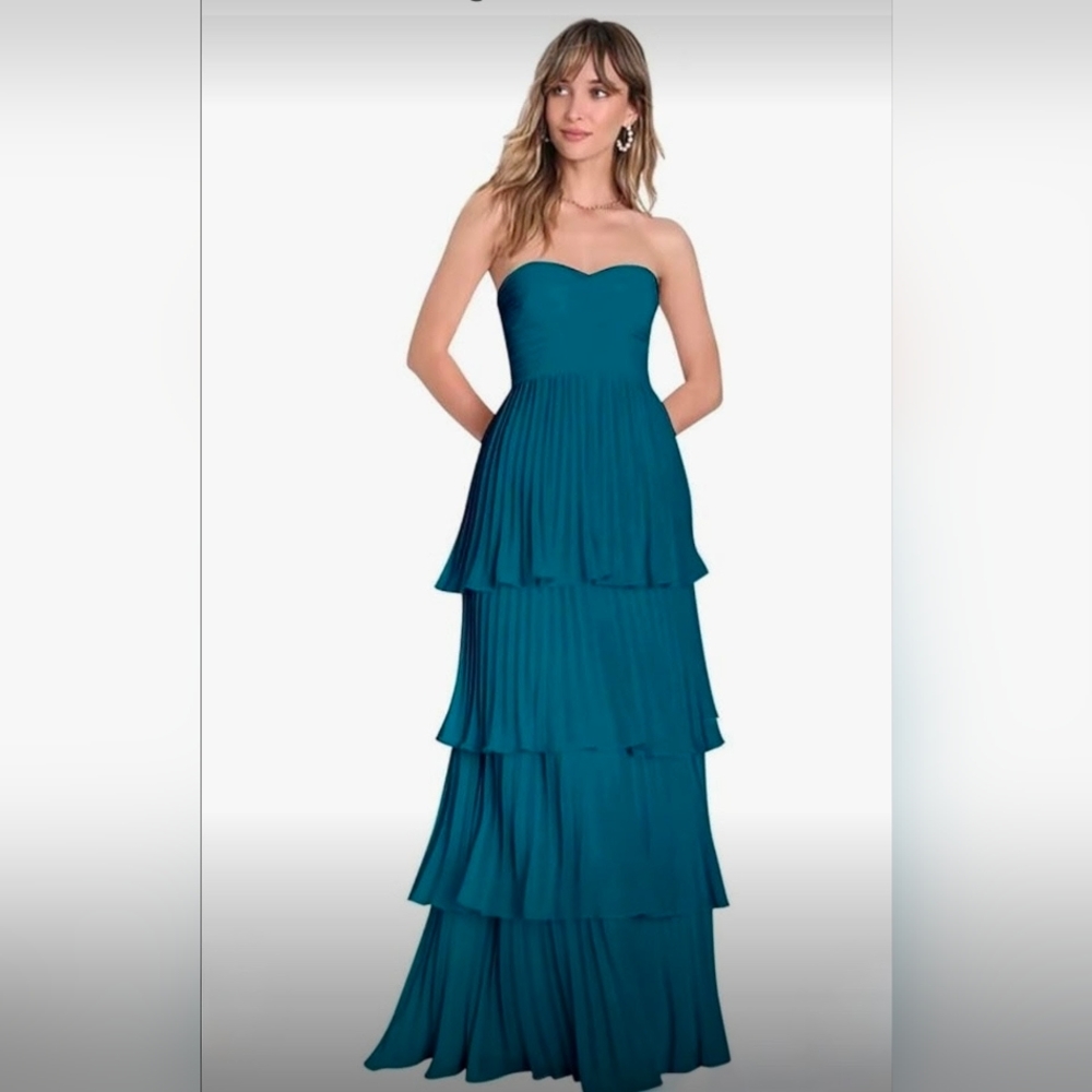 Prom Dress New Elegant Teal Strapless Tiered Dress